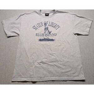 Prairie Mountain Statue Of Liberty ELLIS ISLAND Gray T-Shirt NYC Souvenir USA XL